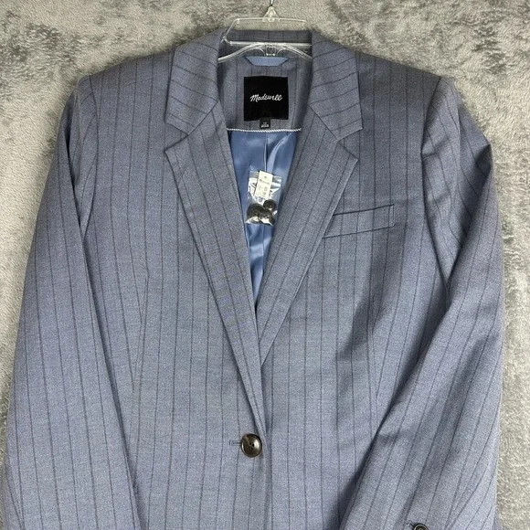 Madewell Alexa Chung Oversized Blazer Women's Size 12 Blue Gray Pinstripe NWT - Picture 2 of 13